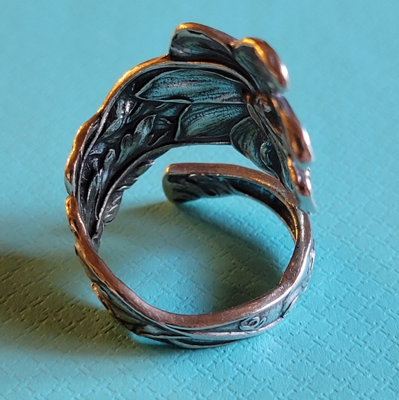 Antique Vintage Sterling Silver Daffodil Spoon Ring - Picture 5 of 14